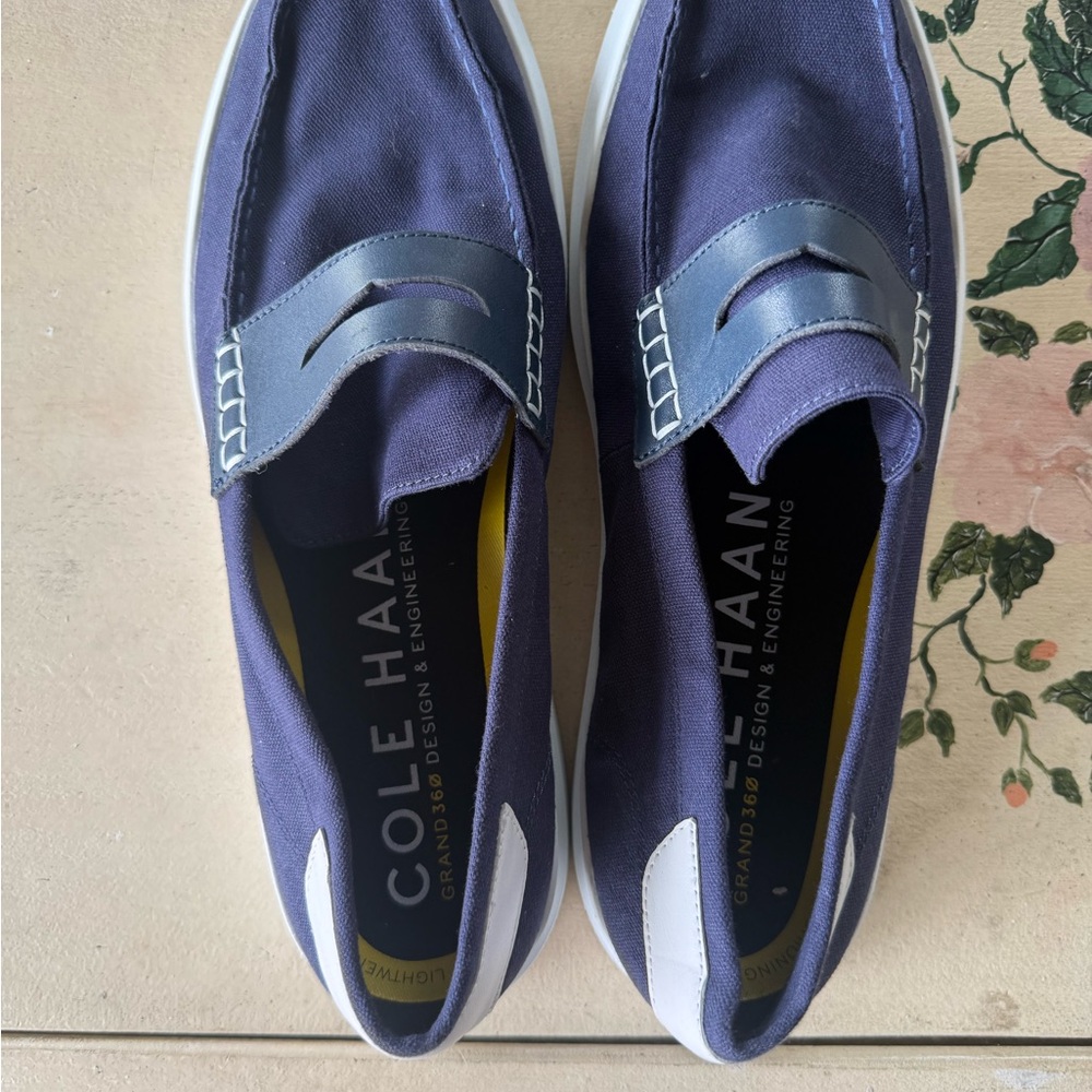 Cole Haan Navy and White Slip-On Loafers